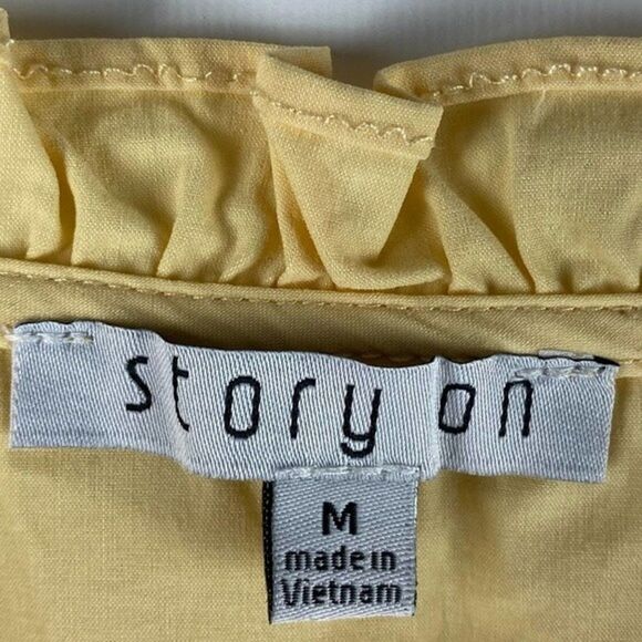 Story On Blouse Womens Medium Yellow Lace Up Front Top Short Sleeve - Picture 5 of 6